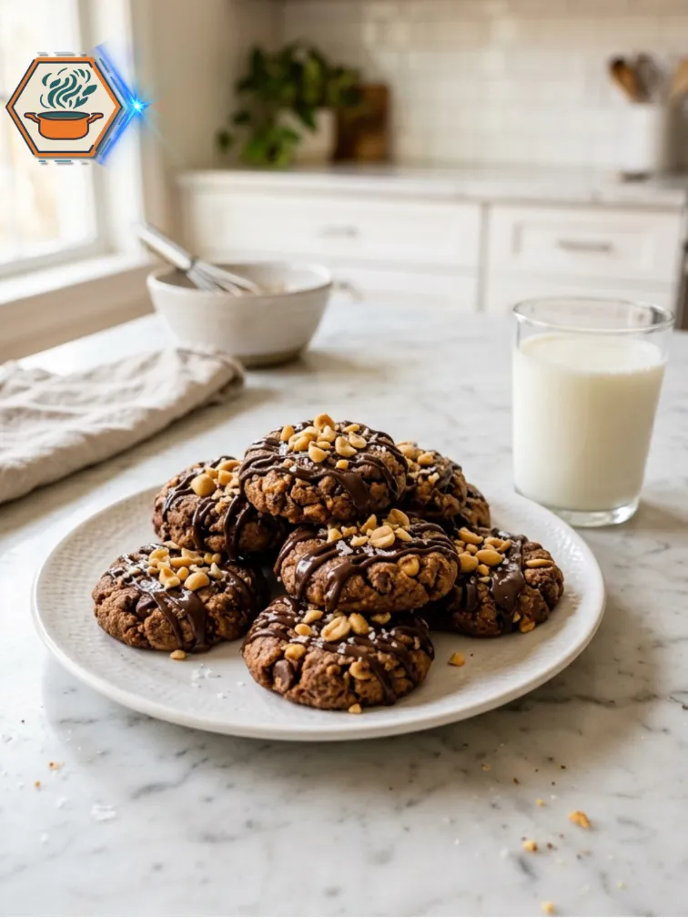 Two-Ingredient Peanut Butter Chocolate Cookies Served with Milk Two-Ingredient Peanut Butter Chocolate Cookies served with milk