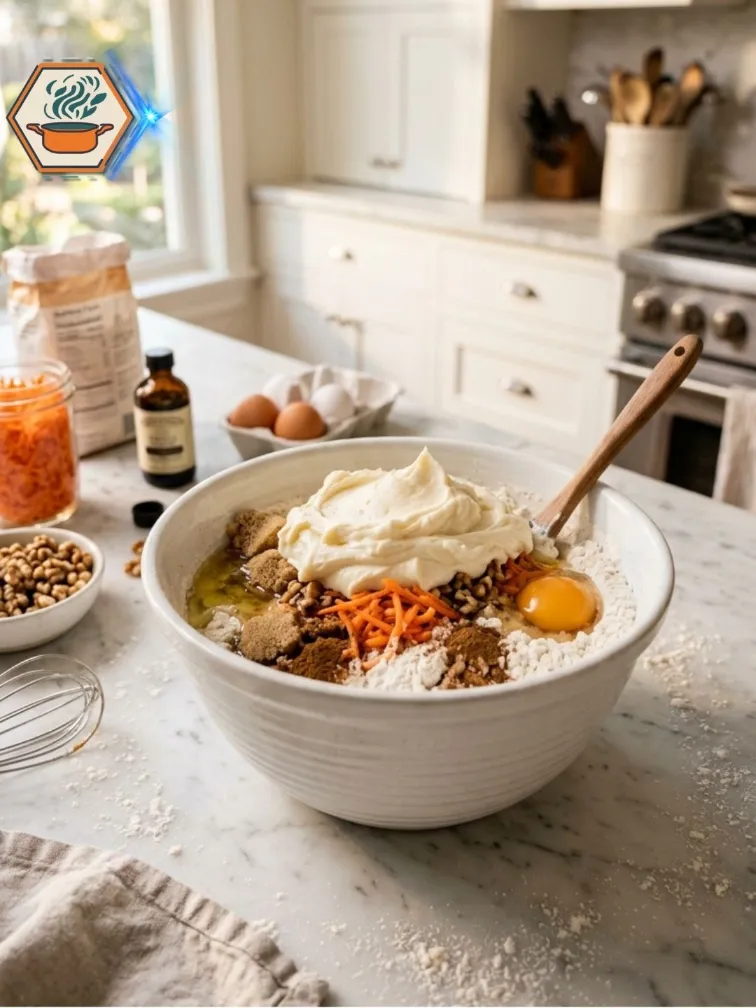 Mixing carrot cake mix with frosting