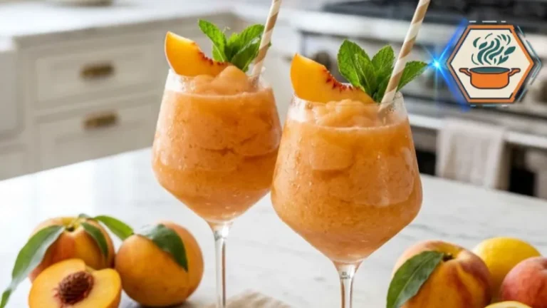 Homemade frozen peach slush for summer.