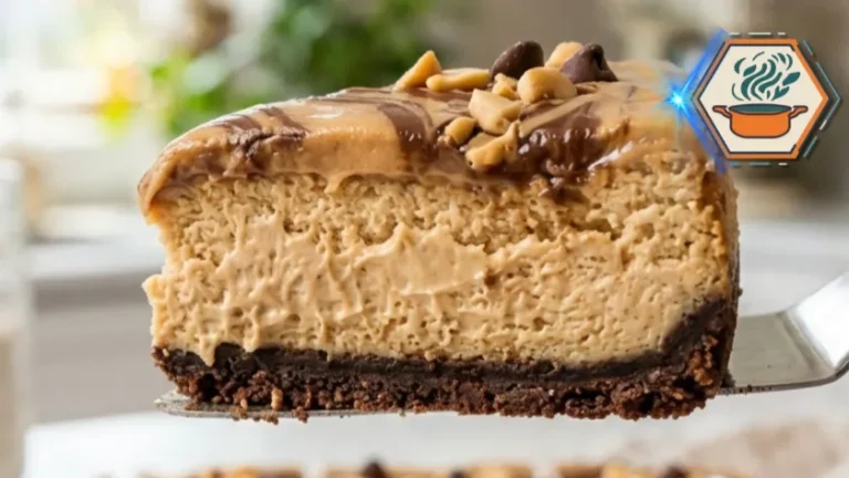 Two-Ingredient Peanut Butter Cheesecake Bars 5 Creamy peanut butter cheesecake bar being served