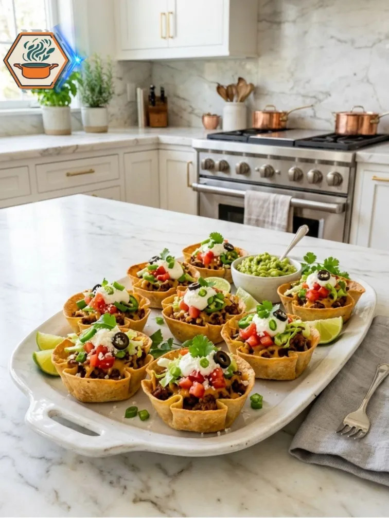 Serve Taco Cups Warm Served Two-Ingredient Taco Cups with toppings