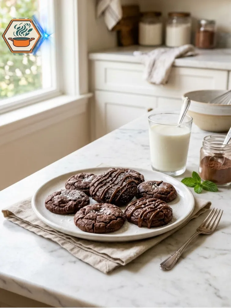 Two-Ingredient Brownie Cookies 11 Two-Ingredient Brownie Cookies served with a glass of milk