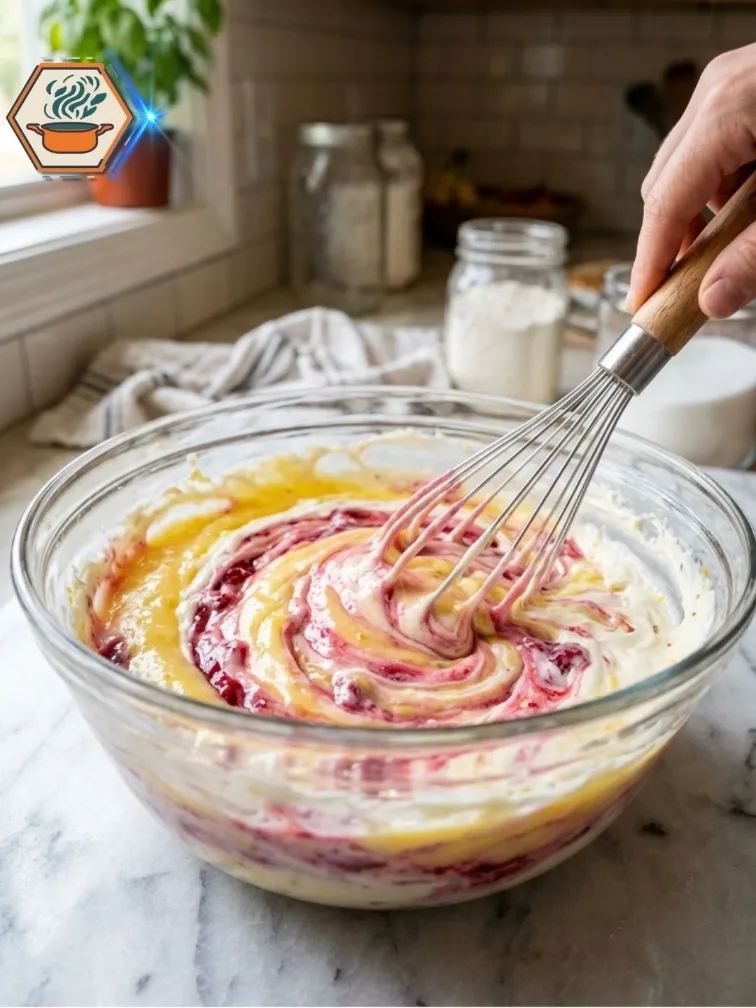Two-Ingredient Lemon Raspberry Cheesecake Bars 7 Cream cheese mixed with lemon raspberry pie filling