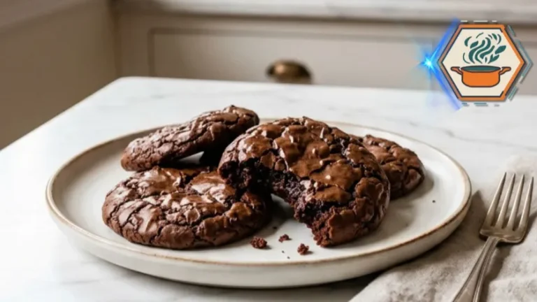 Two-Ingredient Brownie Cookies 7 Plate of Two-Ingredient Brownie Cookies on white marble countertop