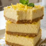 Two-Ingredient Lemon Cheesecake Bars on a white marble countertop