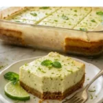 Two-Ingredient Lime Cheesecake Bars on a white marble countertop