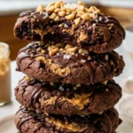 Two-Ingredient Peanut Butter Chocolate Cookies on a white marble kitchen counter