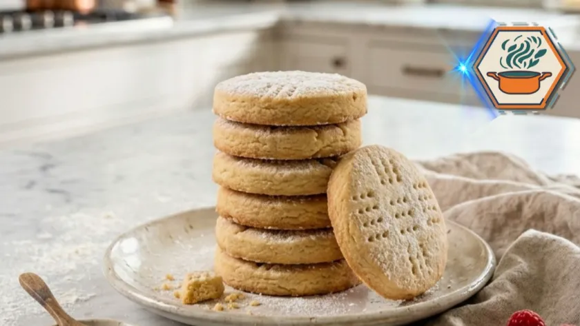 Two-Ingredient Shortbread Cookies on a white marble countertop
