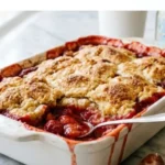 Two Ingredient Strawberry Shortcake Bake with golden topping