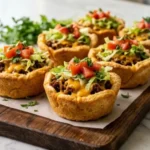 Two-Ingredient Taco Cups served on a white marble countertop