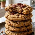 Bakery-style 3-Ingredient Butter Pecan Cookies stacked on a ceramic plate.