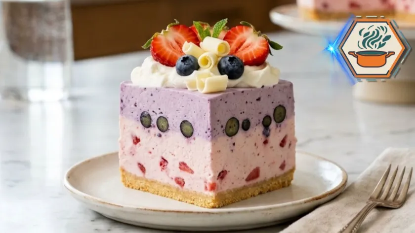 Blueberry Strawberry Cheesecake Delight with layered berry fillings and whipped cream