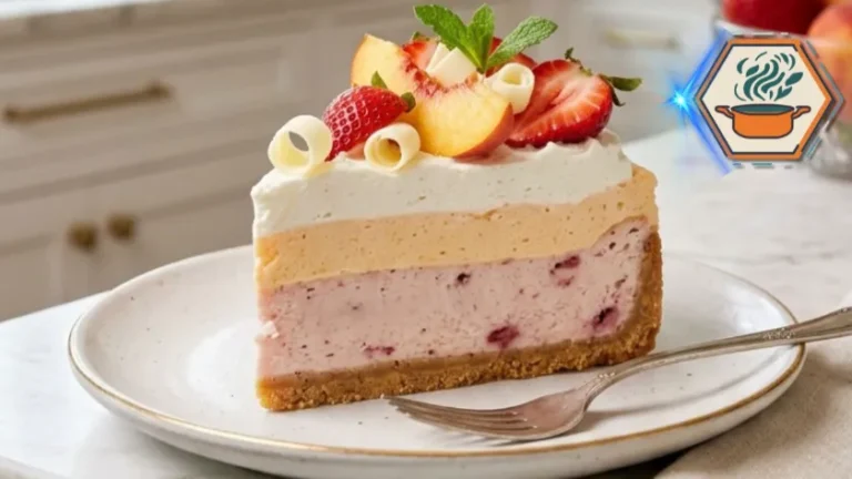 Peach Strawberry Cheesecake Bliss: The Ultimate No-Bake Summer Dessert 3 Slice of Peach Strawberry Cheesecake Bliss