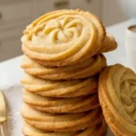 Classic Butter Swirl Cookies stacked on a white plate in a bright American kitchen.