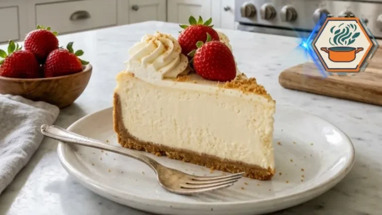 Top view of a creamy New York Cheesecake.