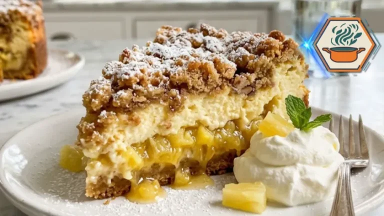 Slice of Lazy Amish Pineapple Cheesecake Dump Cake