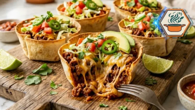 Homemade Two-Ingredient Burrito Cups served on white marble countertop.