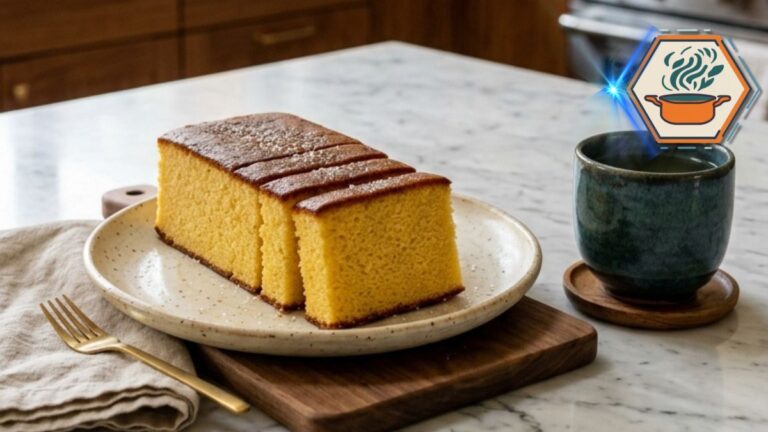 Japanese Castella Cake served with green tea