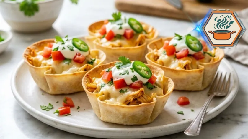 Two-Ingredient Chicken Taco Cups: The Easy Recipe Everyone Will Love 4 Two-Ingredient Chicken Taco Cups on a white plate