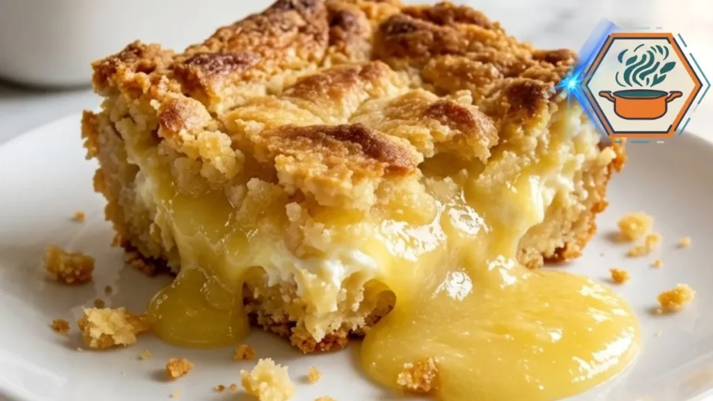4-Ingredient Lemon Cream Cheese Dump Cake with golden crust and gooey lemon filling