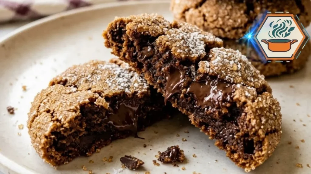 Brown Sugar Espresso Crinkle Cookies with dark chocolate on a white marble counter