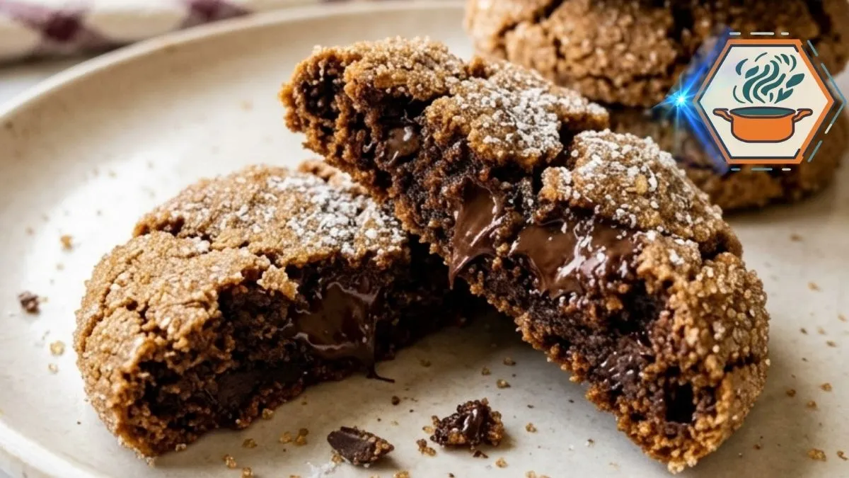 Brown Sugar Espresso Crinkle Cookies 2 Brown Sugar Espresso Crinkle Cookies with dark chocolate on a white marble counter