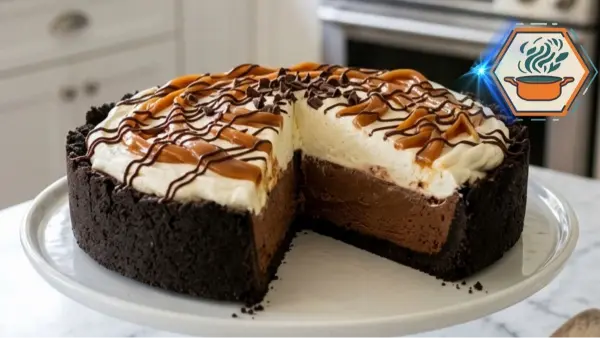Caramel Ribbon Chocolate Cream Pie 3 Caramel Ribbon Chocolate Cream Pie showing chocolate and vanilla cream layers