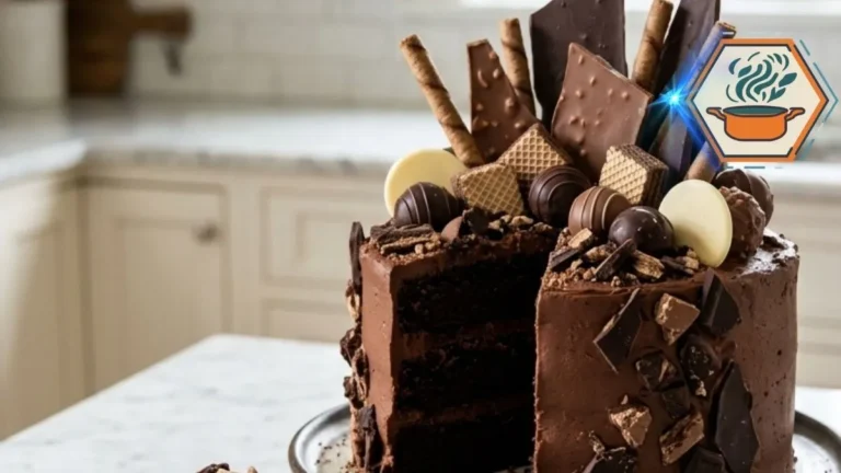 Chocolate Avalanche Crunch Cake 3 Square Chocolate Avalanche Crunch Cake topped with chocolate wafers, truffles and ganache