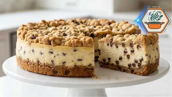 Homemade Chocolate Chip Cookie Cheesecake with vanilla cheesecake filling