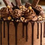 Chocolate Hazelnut Celebration Cake with ganache and toasted hazelnuts
