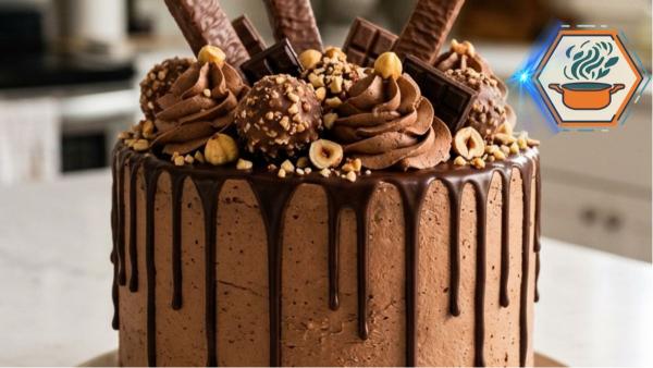 Chocolate Hazelnut Celebration Cake with ganache and toasted hazelnuts
