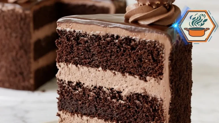 Chocolate Truffle Overload Layer Cake Recipe 3 Whole Chocolate Truffle Overload Layer Cake on a white marble countertop