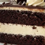 Chocolate Vanilla Cream Dream Cake with vanilla cream and chocolate ganache