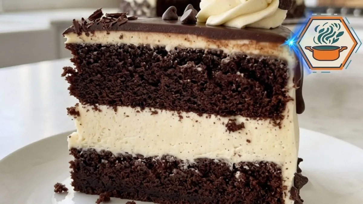 Chocolate Vanilla Cream Dream Cake 2 Chocolate Vanilla Cream Dream Cake with vanilla cream and chocolate ganache