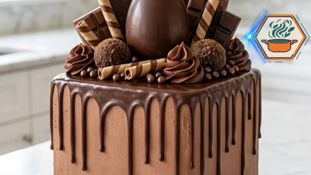 Chocolate Wafer Truffle Drip Cake with ganache, wafer rolls, chocolate truffles and chocolate bars