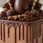 Chocolate Wafer Truffle Drip Cake with ganache, wafer rolls, chocolate truffles and chocolate bars