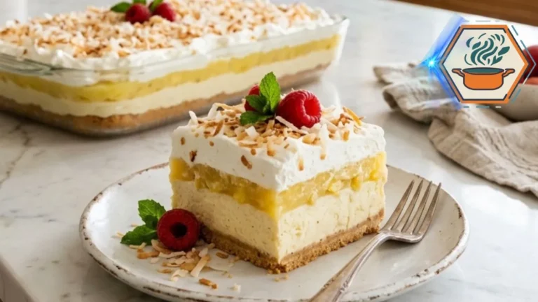 Coconut Pineapple Banana Pudding Lush Recipe 3 No-bake Coconut Pineapple Banana Pudding Lush on a white plate