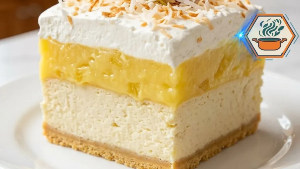 Coconut Pineapple Banana Pudding Lush with creamy layers and vanilla wafer crust