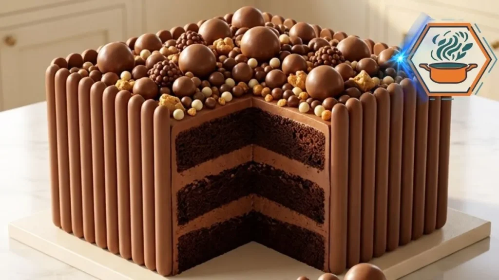 Golden Crunch Chocolate Gift Cake with chocolate biscuit fingers and crunchy chocolate topping