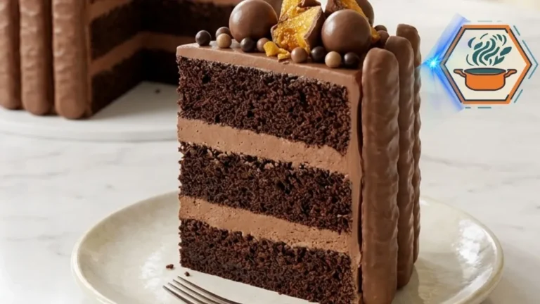 Square Golden Crunch Chocolate Gift Cake covered with chocolate biscuit fingers