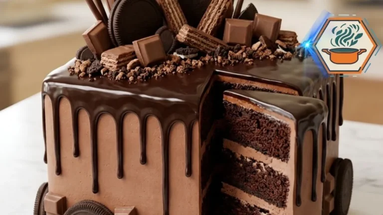 Midnight Cookie Crunch Drip Cake 3 Four-layer chocolate cookie crunch drip cake with ganache