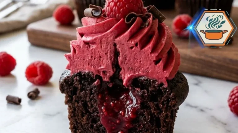 Midnight Raspberry Lava Cupcakes 3 Six Midnight Raspberry Lava Cupcakes with raspberry buttercream