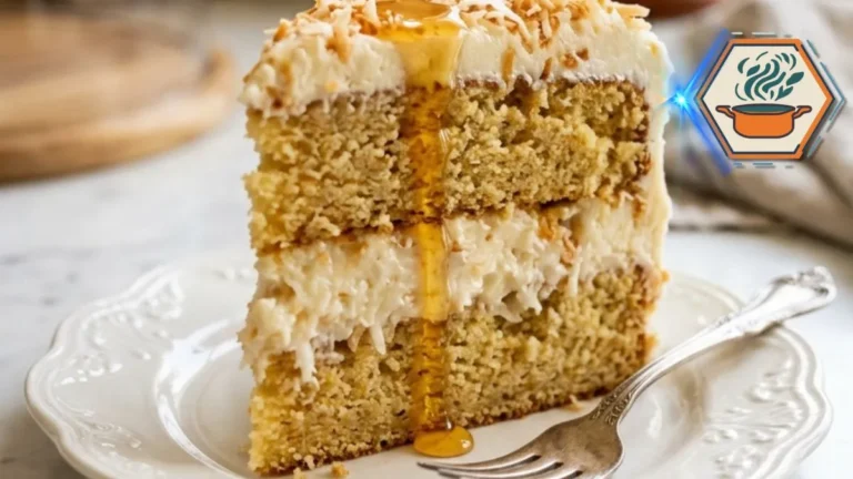 Grandma's Honey Butter Coconut Cream Cake 3 Slice of Grandma's Honey Butter Coconut Cream Cake.