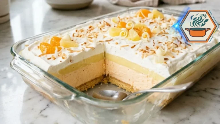 No-bake Orange Pineapple Creamsicle Lush in a 9×13-inch dish