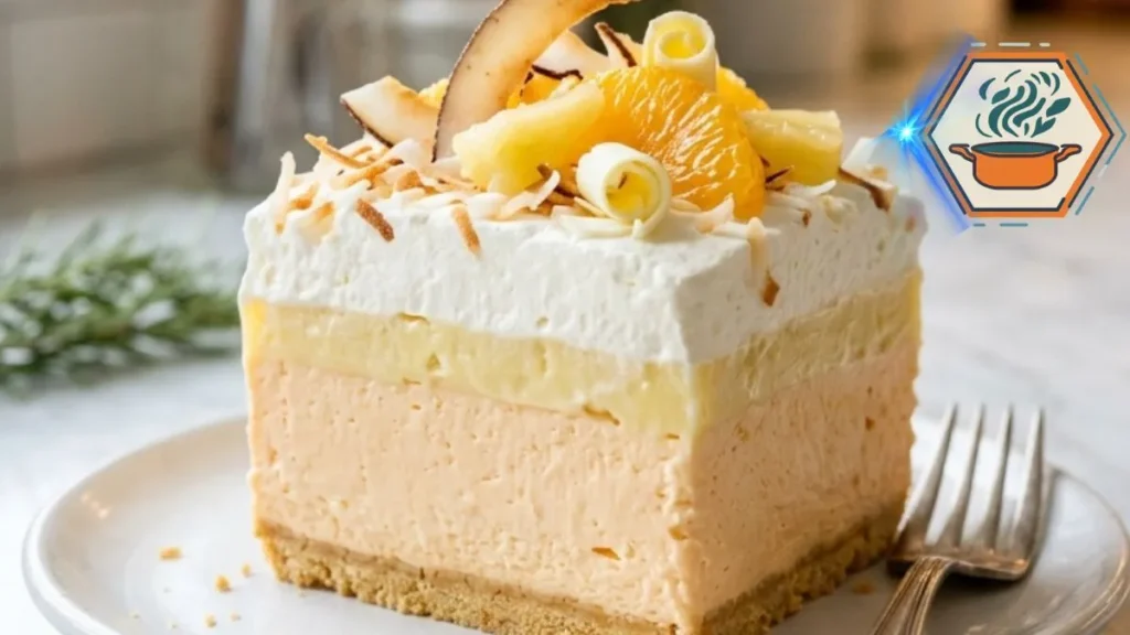 Orange Pineapple Creamsicle Lush with pineapple cream and toasted coconut