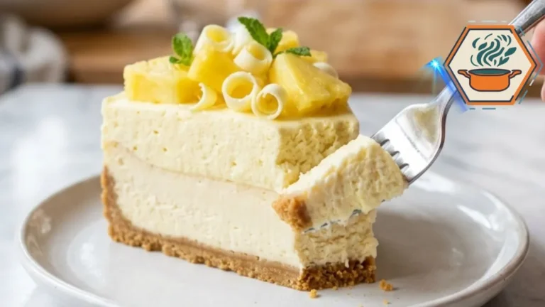No-Bake Pineapple Mousse Cheesecake 3 Creamy slice of No-Bake Pineapple Mousse Cheesecake