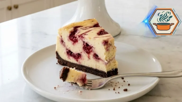 Homemade raspberry swirl cheesecake with dark chocolate cookie crust