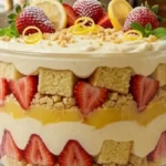 Strawberry Lemon Shortcake Trifle with strawberries, lemon cream, pound cake and shortbread