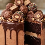 Ultimate Chocolate Hazelnut Candy Cake with ganache and hazelnut candies