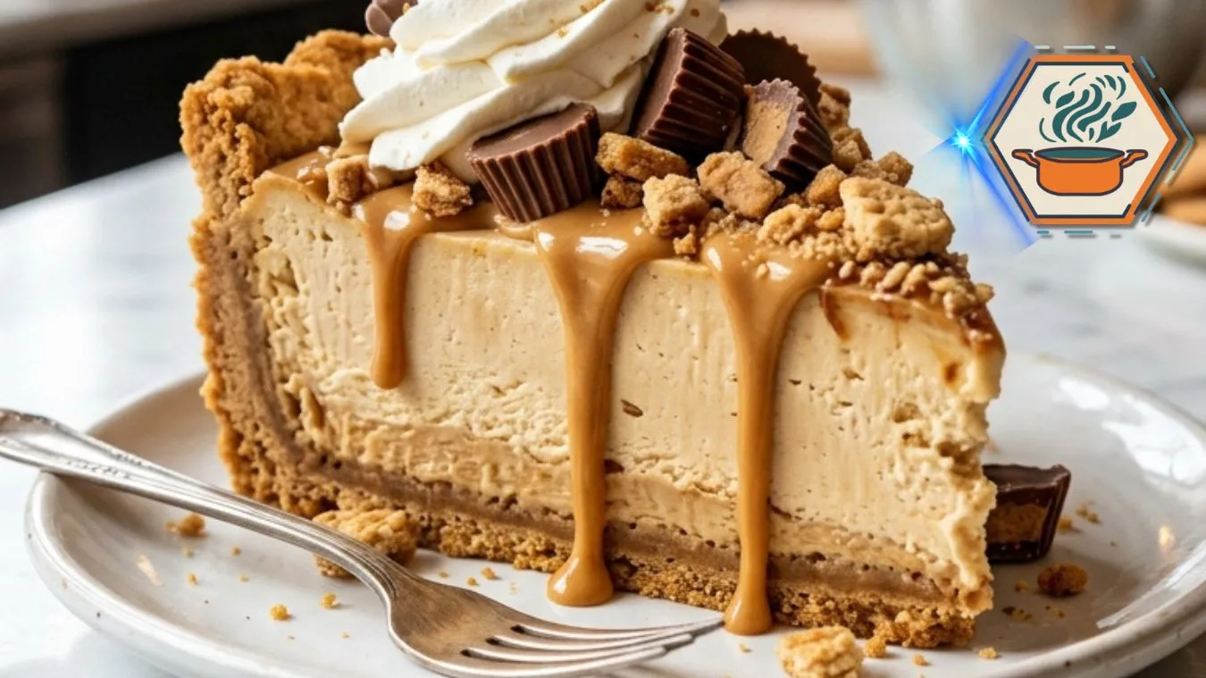 Bakery-style Nutter Butter Peanut Butter Pie with creamy peanut butter cheesecake filling and cookie crust
